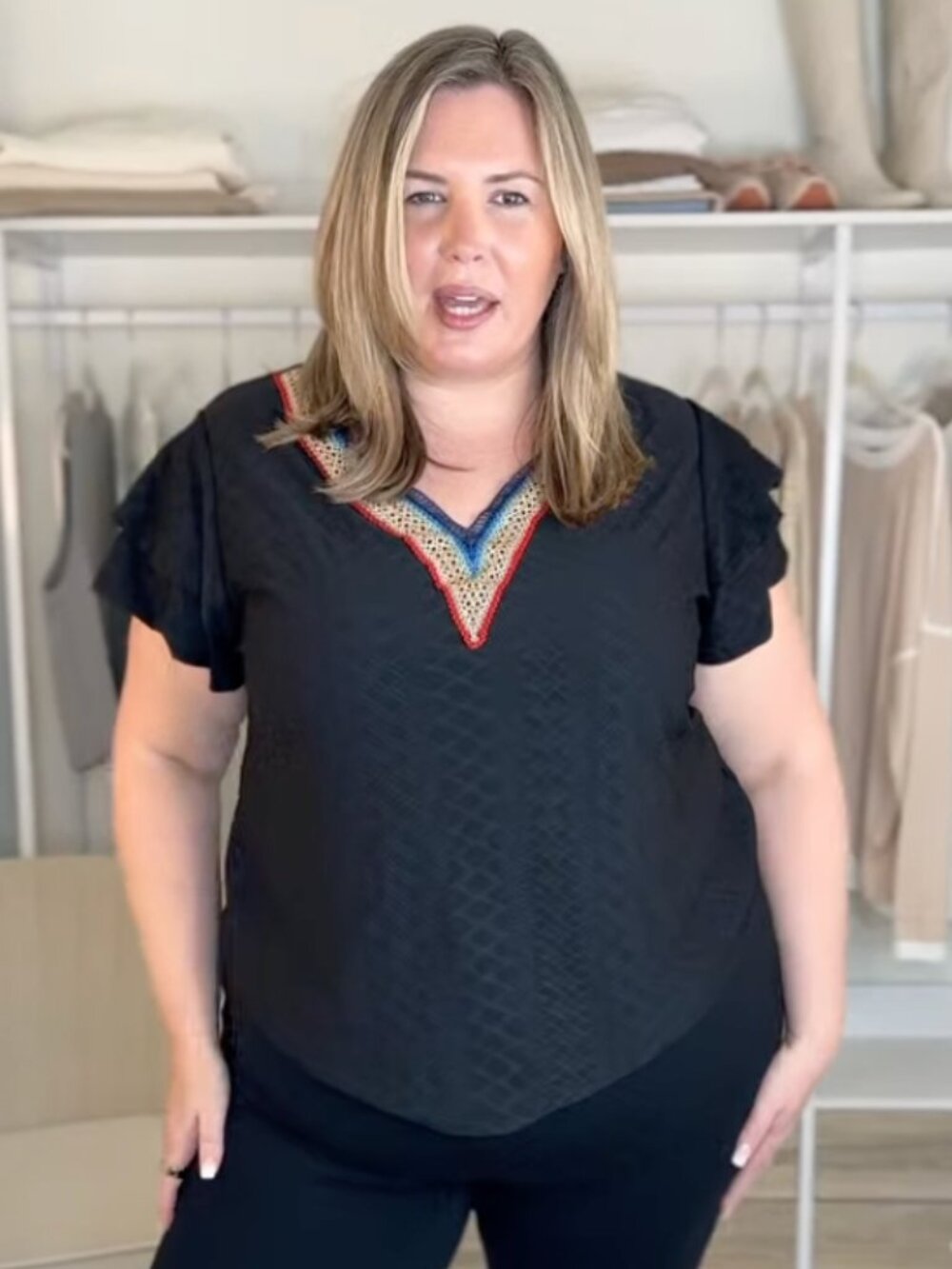 Amazon Flutter Sleeve V-neck Blouse
